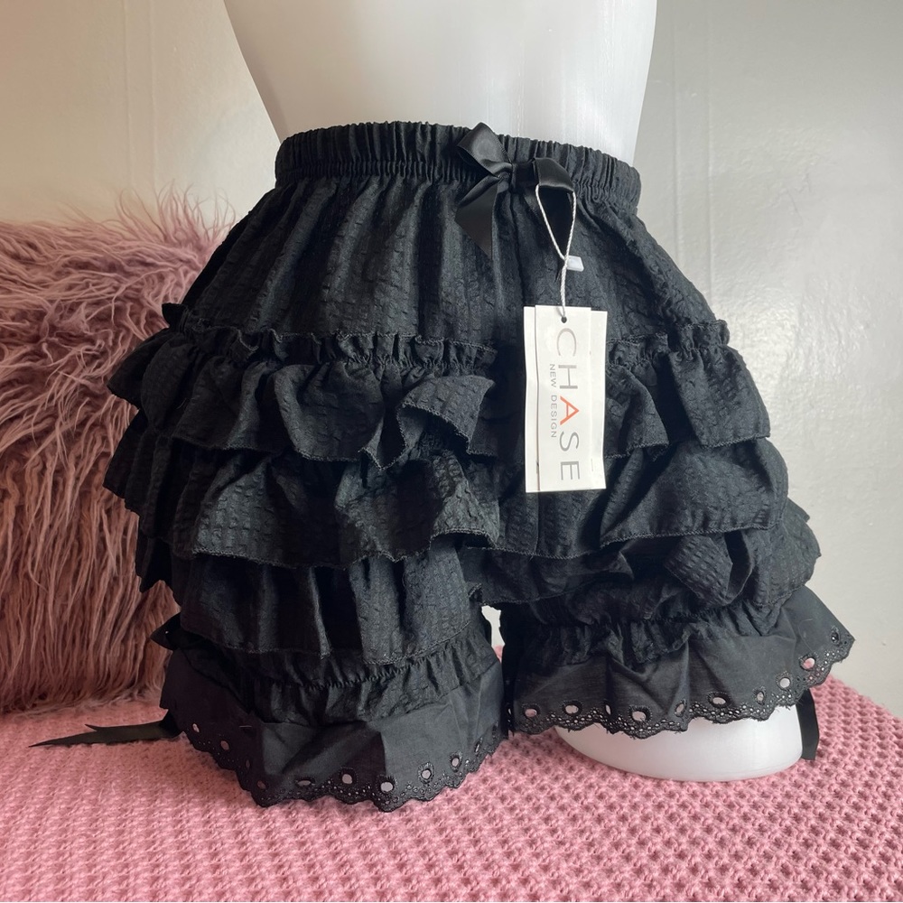 🐾 MEDIUM - black doll Lolita panties - black bow ruffle short lingerie emo 🖤